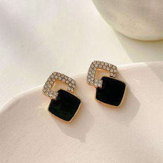 Rhinestone Geometric Stud Earring 1 Pair - Black & White - One Size