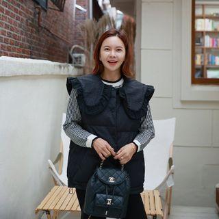 Wide-collar Padding Vest Black - One Size