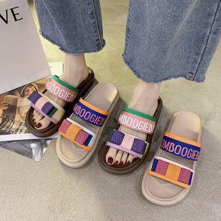 Colour Block Lettering Platform Slide Sandals