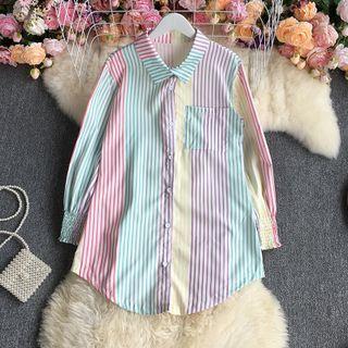 Color Block Striped Shirt Red & Green & Purple - One Size