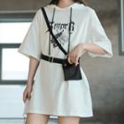 Elbow-sleeve Hooded Mini T-shirt Dress