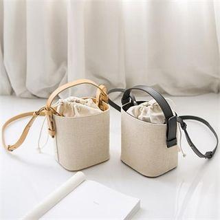 Linen Blend Bucket Bag With Pouch
