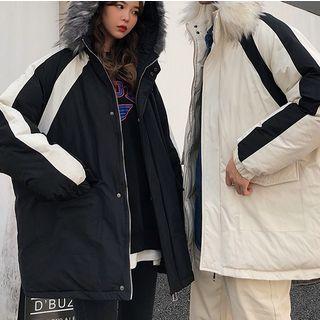 Furry Trim Hooded Panel Padded Jacket