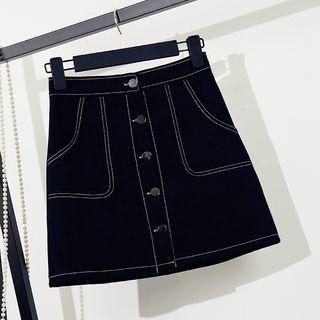 Contrast Stitching A-line Mini Skirt