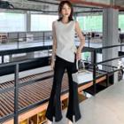 Irregular Hem Sleeveless Blouse / Front-slit Cropped Boot-cut Pants