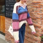 Color Block V-neck Boxy Sweater