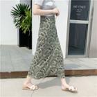 Patterned Chiffon Midi Wrap Skirt / Paneled Printed T-shirt