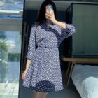 3/4-sleeve V-neck Print Dress