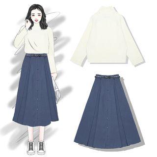 Mock-neck Sweater / Midi A-line Skirt
