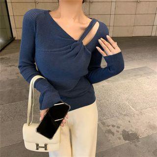 Cut-out Knit Top Blue - One Size