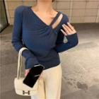 Cut-out Knit Top Blue - One Size