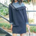 Asymmetric Embroidered Frilled Long-sleeve Dress