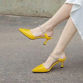 Genuine Leather Studded Strap Low Heel Sandals