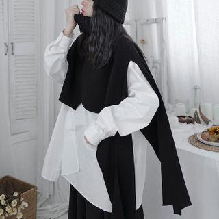 Cropped Irregular Turtleneck Sweater Black - One Size