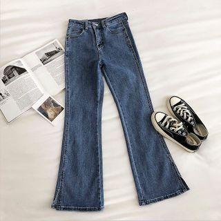 Plain High-waist Flare Cropped Jeans
