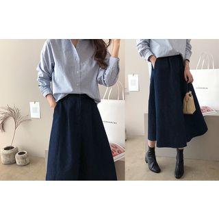 Band-waist Denim Flare Skirt