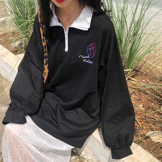 Face Embroidery Polo Sweatshirt