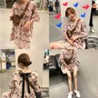 Elbow-sleeve Face Print A-line Dress
