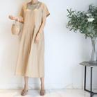 Round-neck Pleated-hem Linen Blend Dress