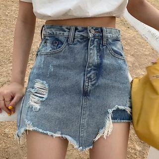 Washed Ripped Denim Skort