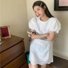 Short-sleeve Pointelle A-line Dress White - One Size