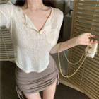 Plain Cropped T-shirt / Drawstring Mini Pencil Skirt