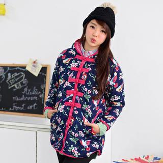 Bird And Flower Pattern Padded Jacket