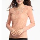 Lace Panel Mesh Long-sleeve Top