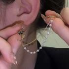 Rose Faux Pearl Chain Alloy Cuff Earring 1 Pair - Gold - One Size