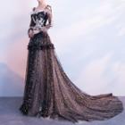 Long-sleeve Glitter Evening Gown