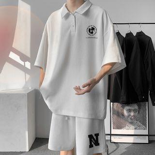 Set: Elbow-sleeve Logo Polo Shirt + Wide Leg Shorts