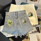 Distressed Embroidered Denim Hot Pants