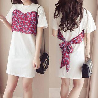 Floral Print Panel Short Sleeve T-shirt Dress