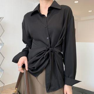 Asymmetrical Drawstring Shirred Shirt