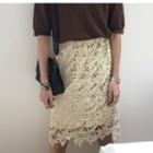 Crochet Lace Midi Pencil Skirt