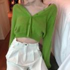 Cropped V-neck Cardigan / High-waist Cropped Wide-leg Pants