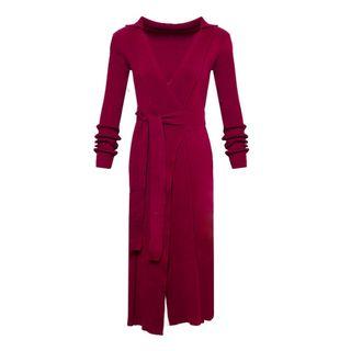 Long-sleeve V-neck Polo Knit Midi Dress