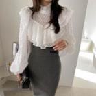Bishop-sleeve Frilled Lace Blouse