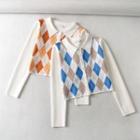 Argyle Button-up Cropped Cardigan