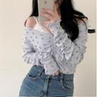 Floral Printed Skinny Long-sleeve Crop Top Light Blue - One Size