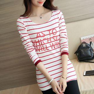 Lettering Striped Long Sleeve T-shirt