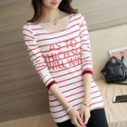 Lettering Striped Long Sleeve T-shirt