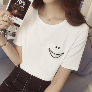 Embroidered Smiley Face T-shirt