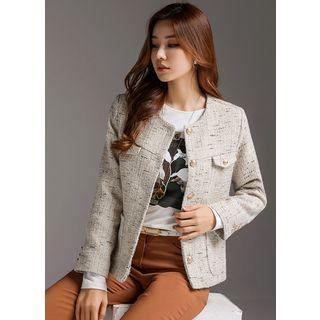 Flap Metal-button Tweed Jacket