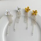 Matte Flower Alloy Faux Crystal Fringed Earring