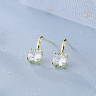 925 Sterling Silver Rhinestone Stud Earring 1 Pair - E146 - Gold - One Size