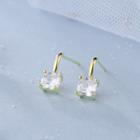 925 Sterling Silver Rhinestone Stud Earring 1 Pair - E146 - Gold - One Size