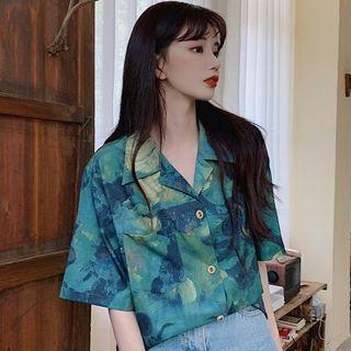 Short-sleeve Tie-dyed Shirt Top - One Size