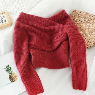 Off-shoulder Furry Cropped Sweater