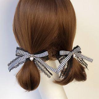 Lace Trim Plaid Bow Hair Tie